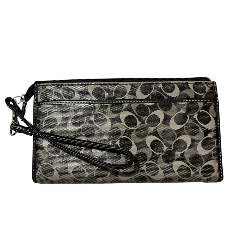 Coach Signature Black and Gray Wallet Wristlet